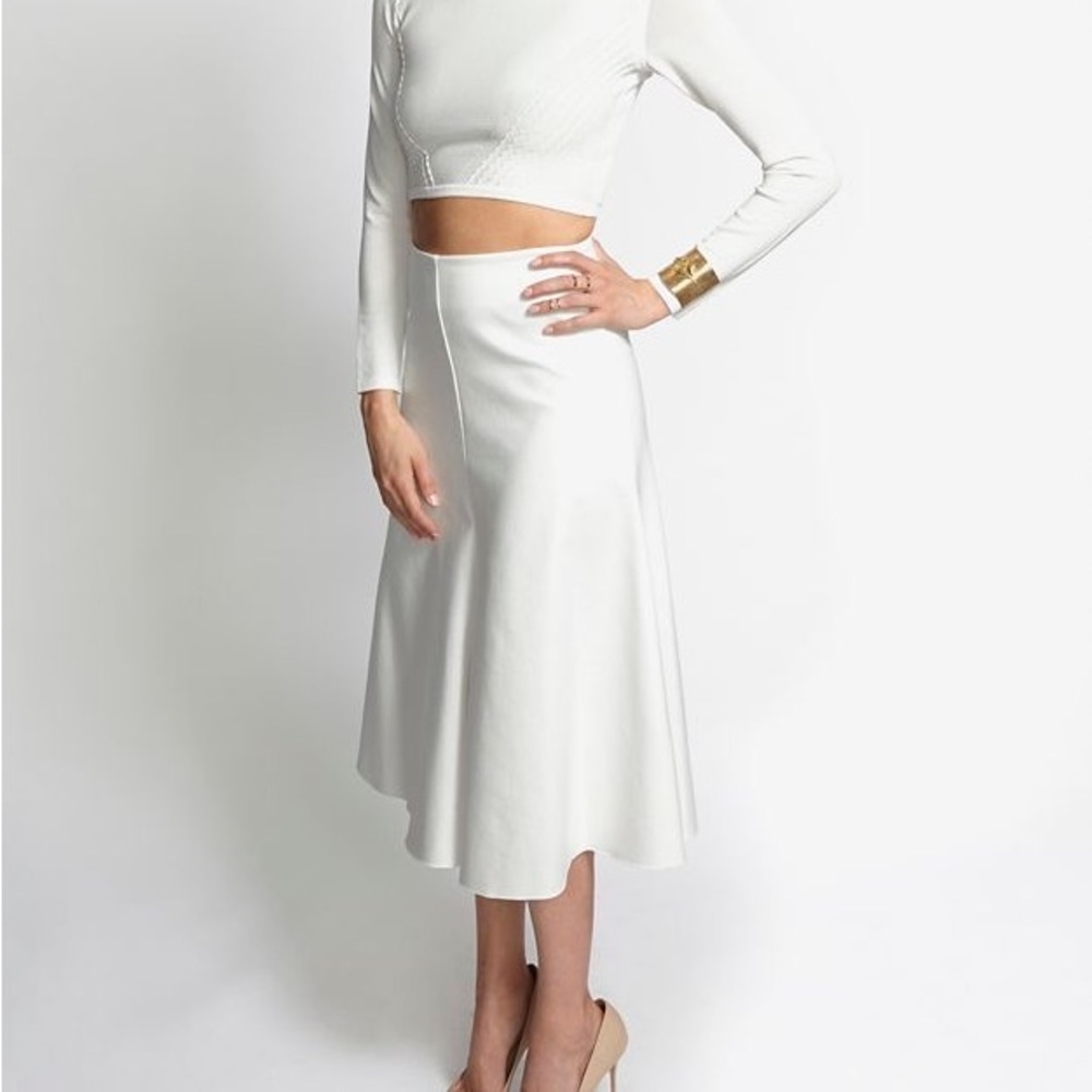Nicholas Ponte Knit Midi Flare Skirt-Cream